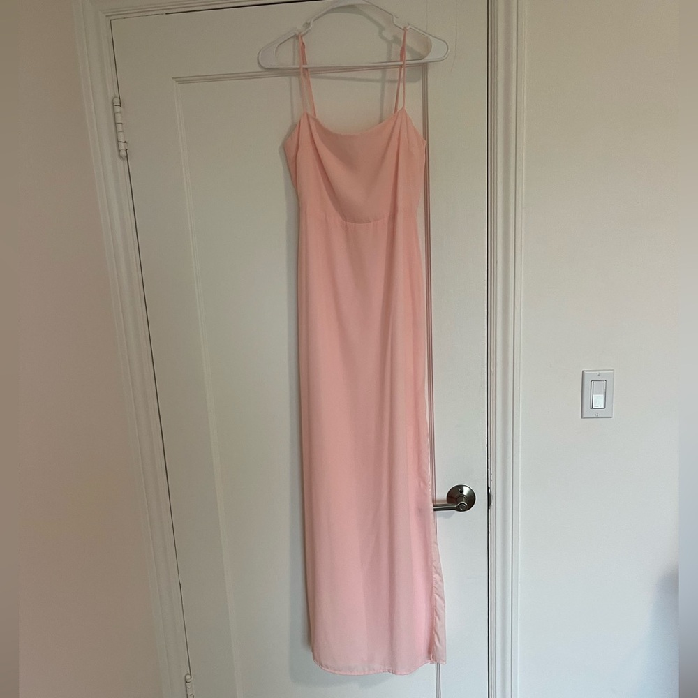 Brand new revolve super down size small blush pink floor length dress with slit